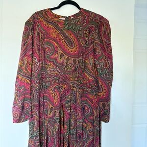 90s Whimsigoth Karin Stevens Pink Red and Green Paisley Long Sleeve Dress